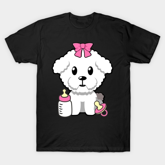 cute baby furry dog wears a pink ribbon T-Shirt by Pet Station